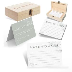 Advice and Wishes 60 Card Set with Wooden Box, Wedding, Baby Shower and More